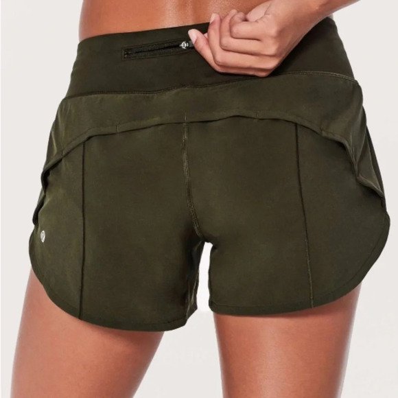 LULULEMON Sz 4 Speed  Up Shorts 2.5” Inseam Dark Olive Back Card Pocket Shorts - Picture 2 of 9